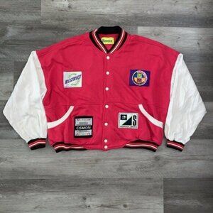 VTG SENSO Bomber Jacket Patches Large* Snap Button Closure Red White Novelty